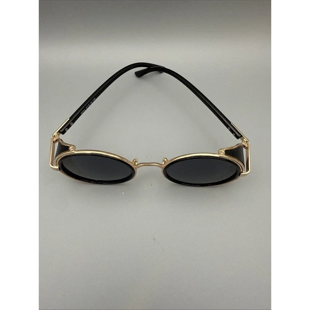 Round Punk Sunglasses Men Vintage Luxury Steampunk  Black/Gold Metal Funk Hip